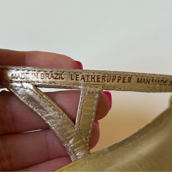 Lilly Pulitzer Shoes Womens 9.5 Gold Leather Wedge Heels Peep Toe Sandals - Picture 7 of 9